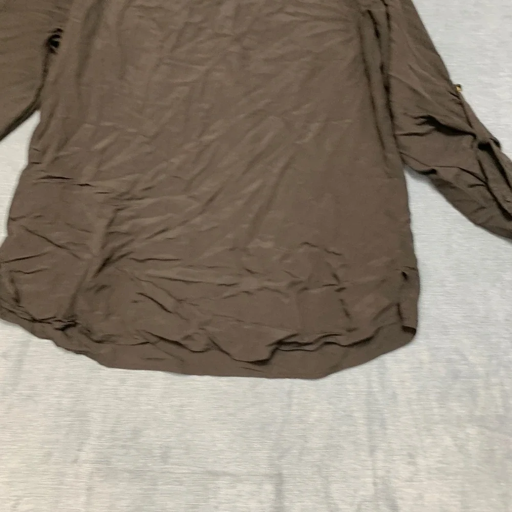 Michael Kors Blouse Top Womens 1X Black Pockets Roll Tab Sleeve Casual Pullover
